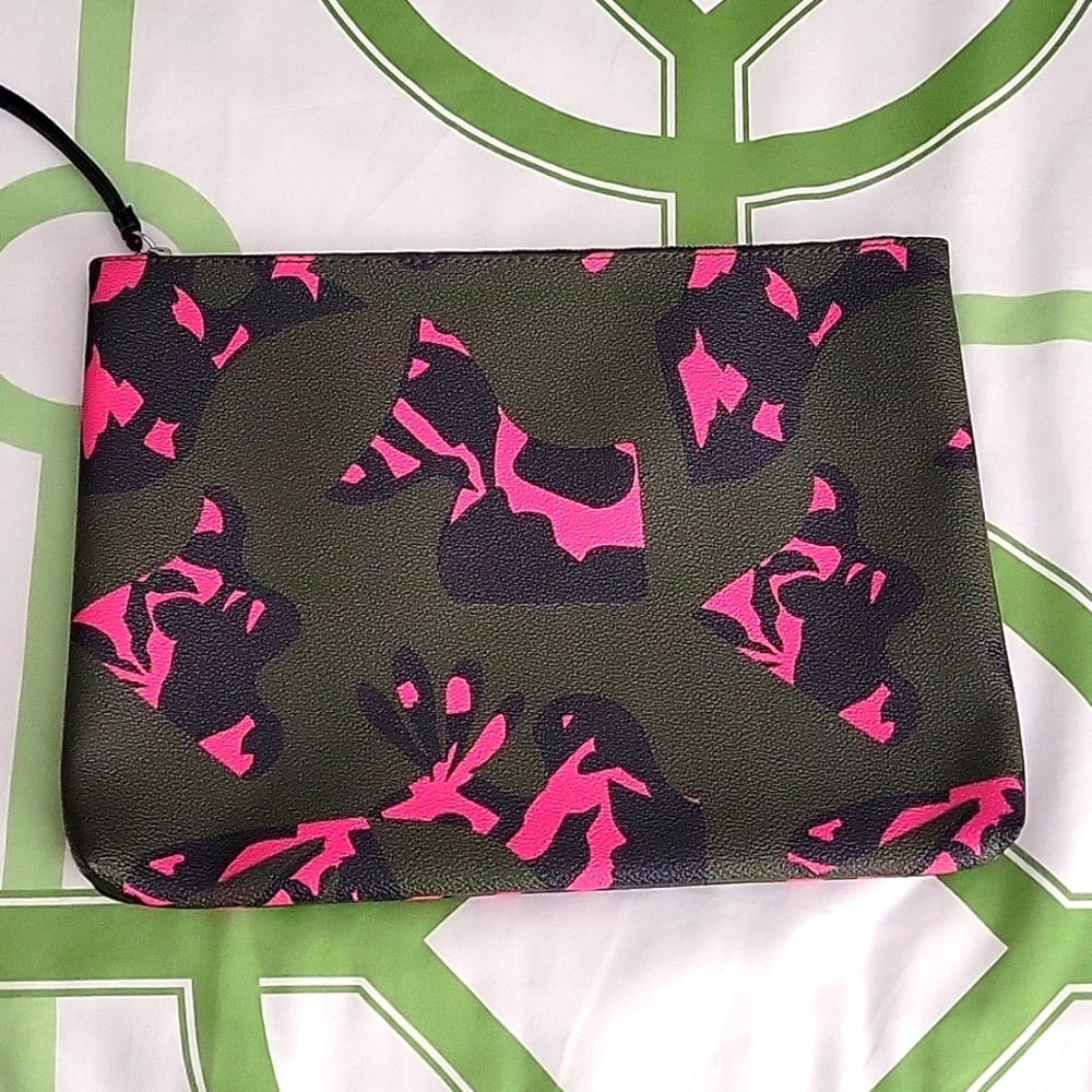 Banana Republic Pink Green Abstract Camouflage Vegan Clutch Bag